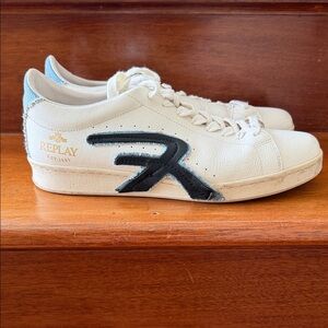Replay White  Sneakers with blue logo and denim accent